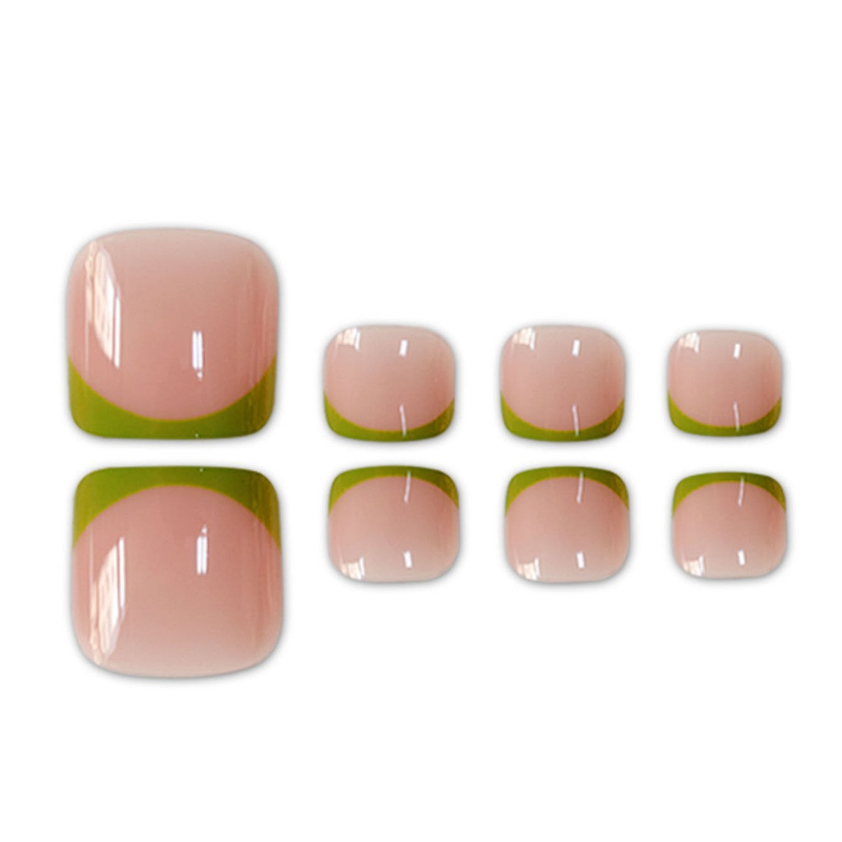 Chic Botanical Short Square Press On Toenail Set in Soft Pink and Vibrant Green with Unique Half Moon Design