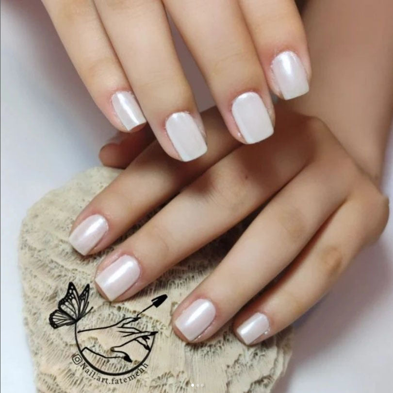 Ethereal Elegance Square Press On Nail Set 24 Medium Length Glossy White Nails with Shimmer Finish