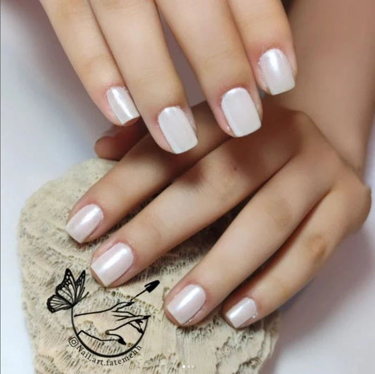 Ethereal Elegance Square Press On Nail Set 24 Medium Length Glossy White Nails with Shimmer Finish