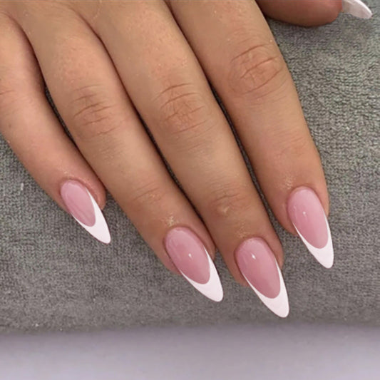 Elegant Affair Extra Long Stiletto Pink and White French Tip Press On Nail Set with Dual Tone Design
