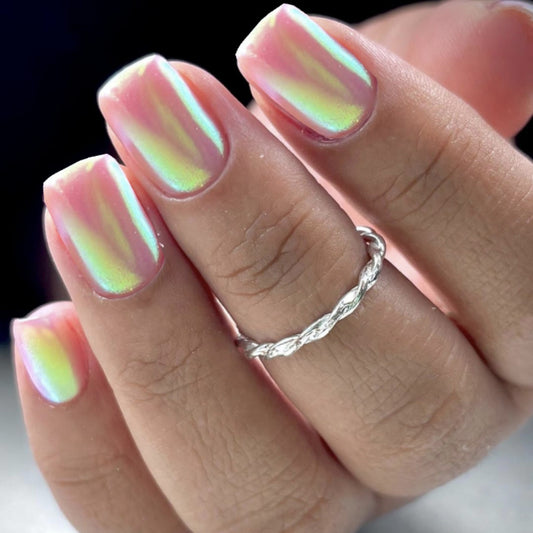Unicorn Glow Medium Length Square Pastel Rainbow Holographic Press On Nail Set