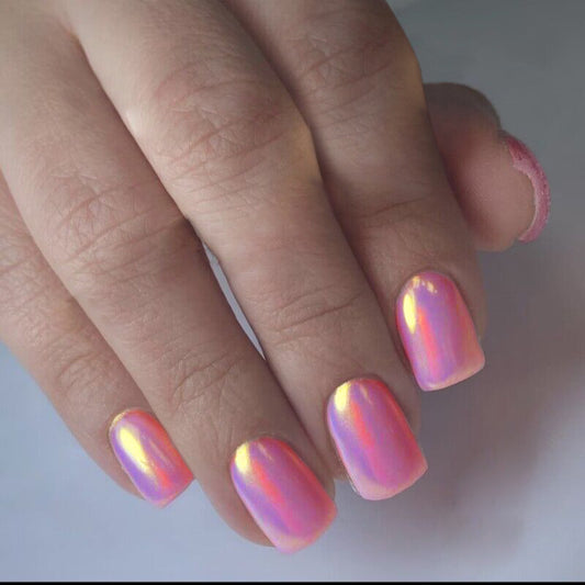 Unicorn Glow Medium Square Pink Holographic Press On Nail Set with Iridescent Shine
