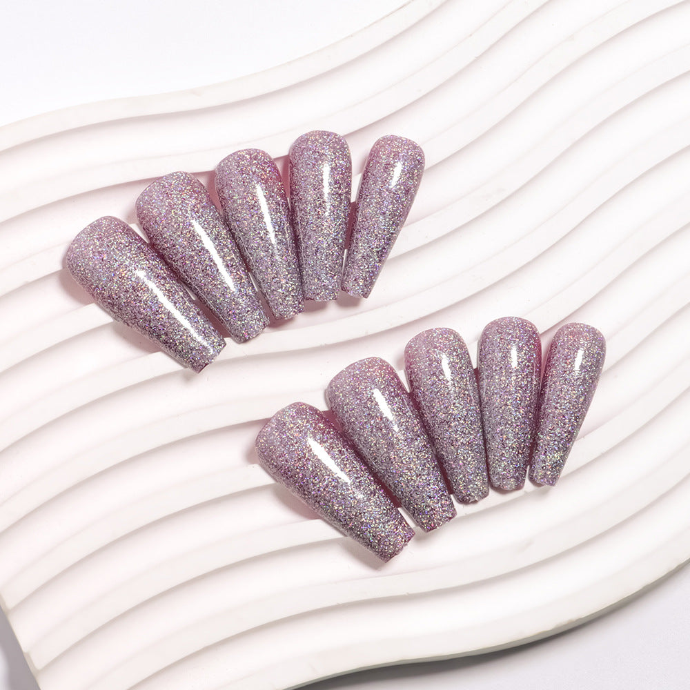 Glamorous Glittery Long Coffin Pink Press On Nail Set for Stunning Nail Art
