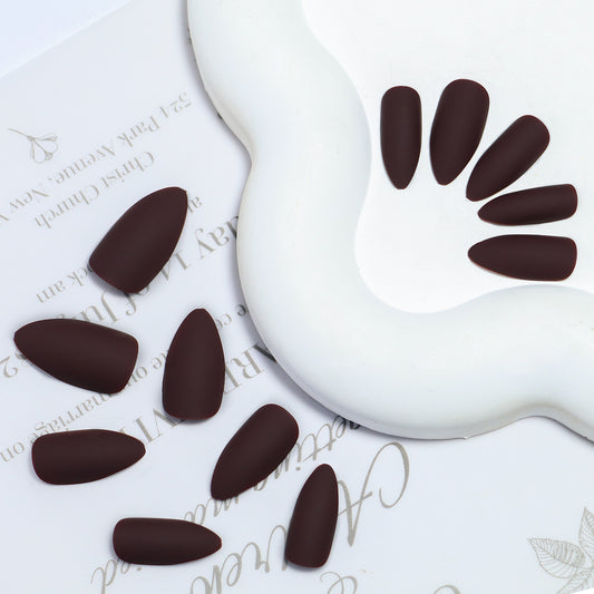 Mystical Chocolate Almond Shape Long Matte Brown Press On Nail Set for Elegant Nail Artistry