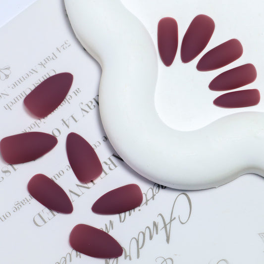 Elegant Burgundy Almond Shaped Long Press On Nails with Matte Finish for Effortless Glamour