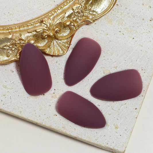 Chic Elegance Long Almond Burgundy Matte Press On Nail Set with Soft Finish