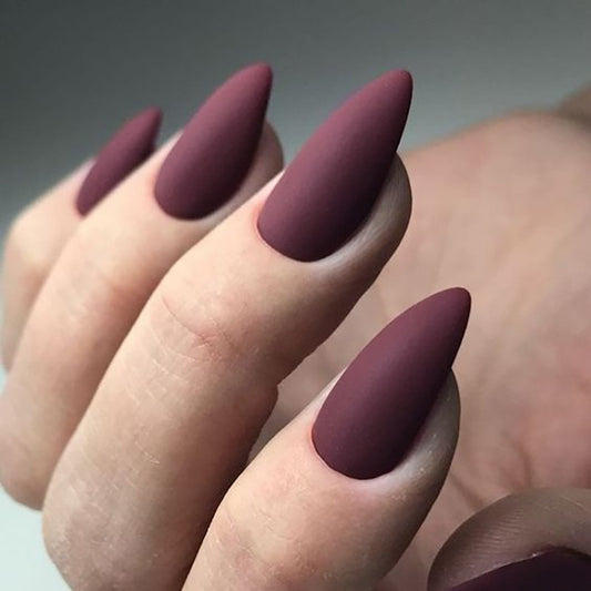 Elegant Burgundy Almond Press On Nail Set long pointed matte finish for stunning nail glam
