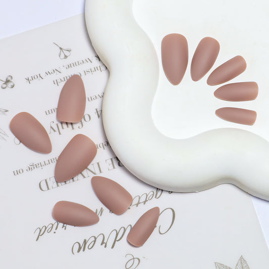 Boho Chic Almond Shaped Matte Mocha Press On Long Nail Set with Unique Textured Finish