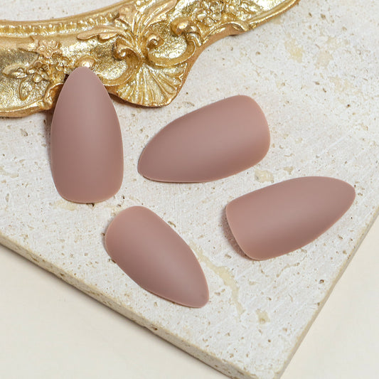 Chic Elegance Long Almond Matte Beige Press On Nail Set with Unique Textured Finish
