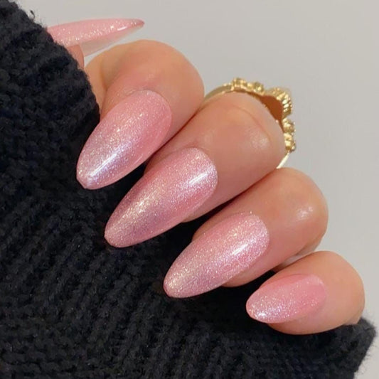 Chic Elegance Medium Almond Shaped Sparkling Pink Ombre Press On Nail Set