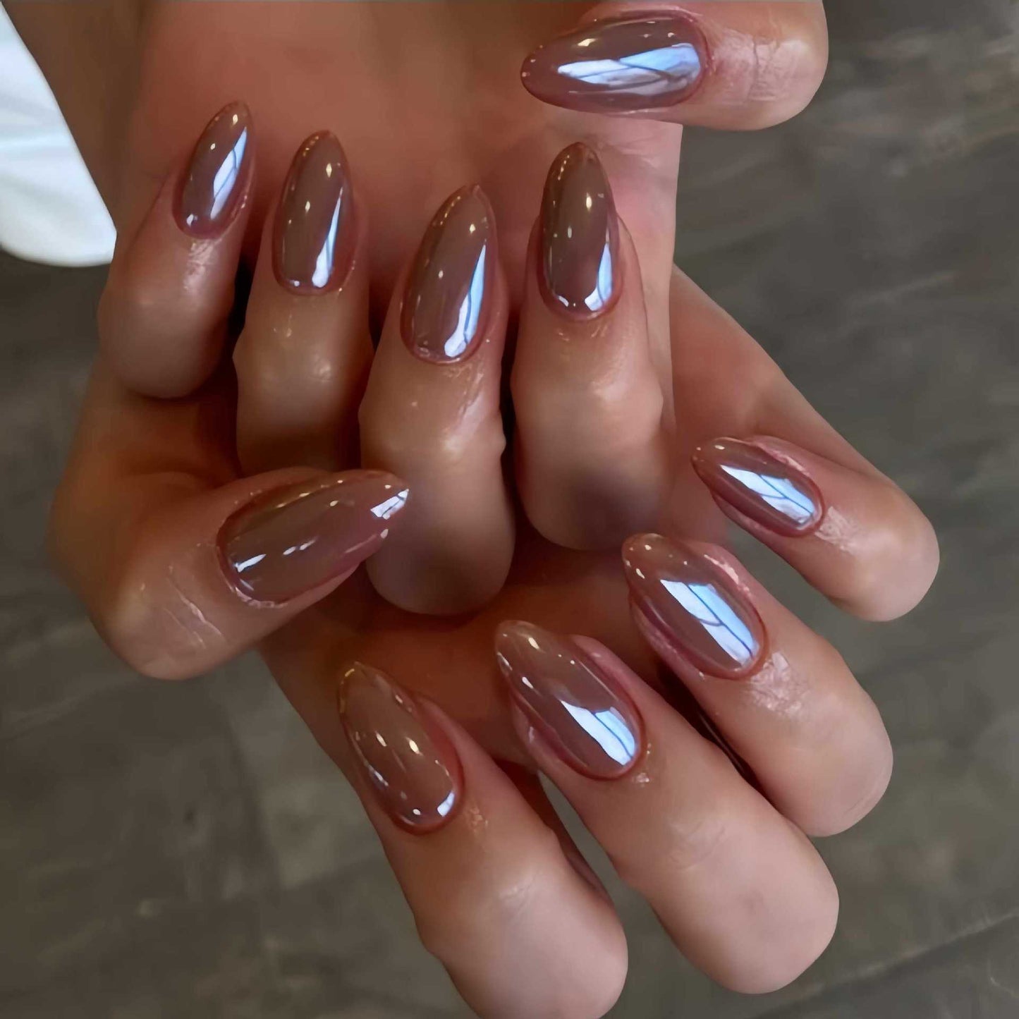 Elegant Enchantment Long Almond Shaped Glazed Brown Press On Nail Set