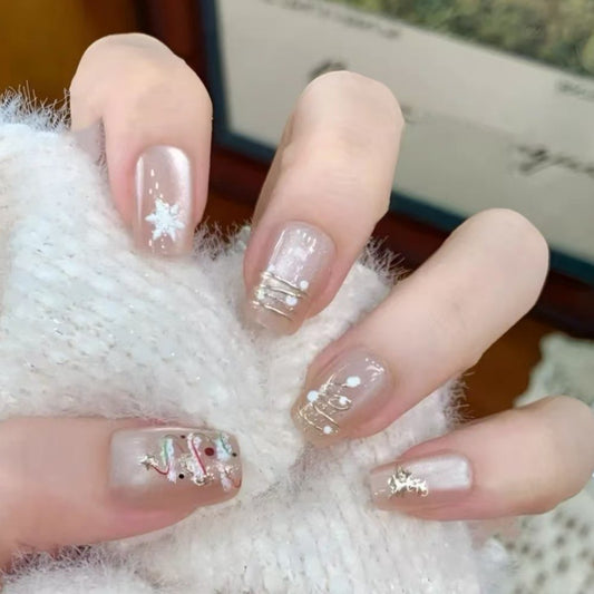 Winter Wonderland Elegant Short Square Clear Press On Nail Set with Shimmering Accents
