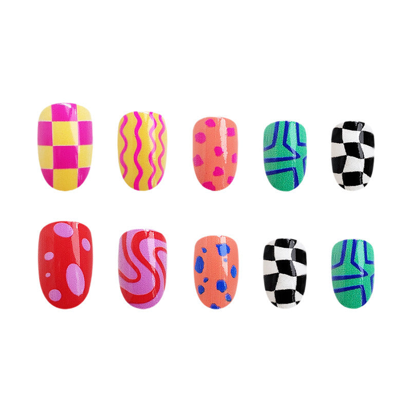 Playful Vibes Medium Round Colorful Abstract Art Press-On Nail Set