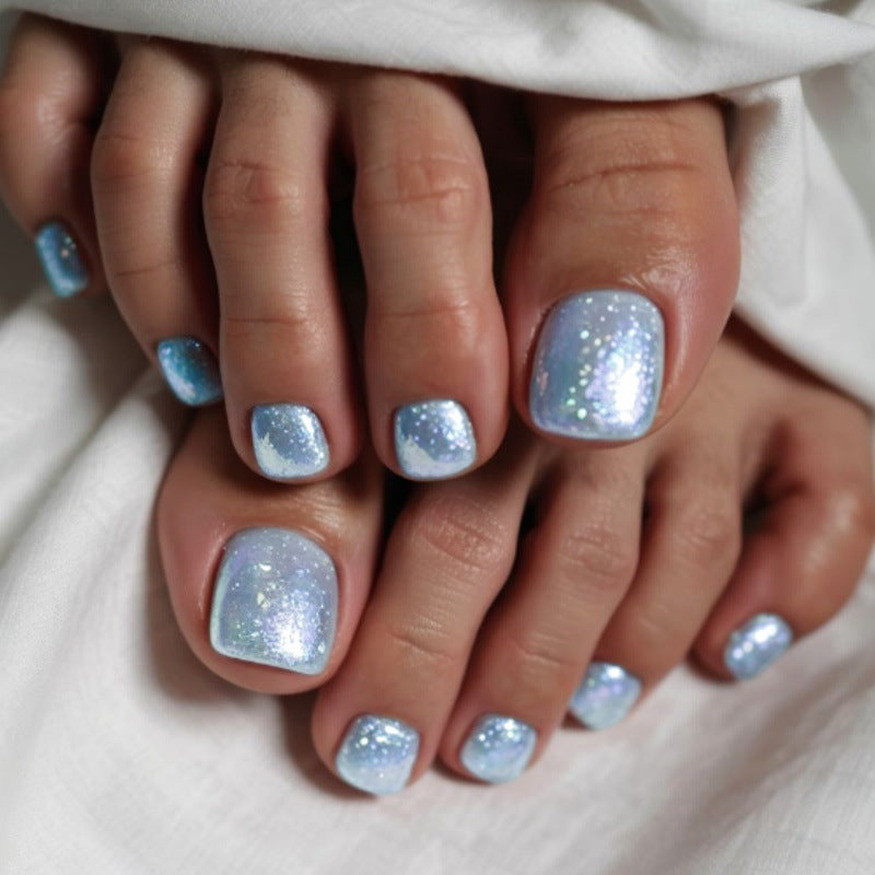 Dreamy Ocean Vibes Short Square Blue Sparkle Toenail Press Set