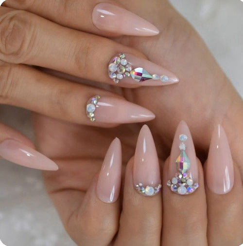Glamorous Fairy Tale Long Stiletto Blush Press On Nail Set with Sparkling Gem Accents