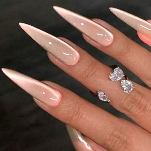 Glamorous Elegance Long Stiletto Beige Press On Nail Set with Glossy Finish