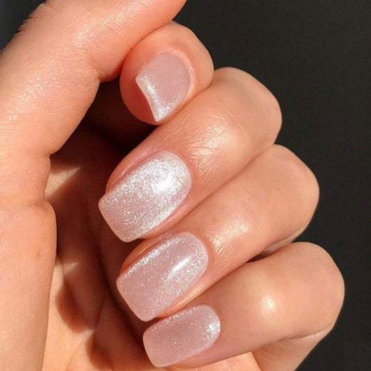 Glimmering Elegance Medium Square Soft Pink Shimmer Press On Nail Set
