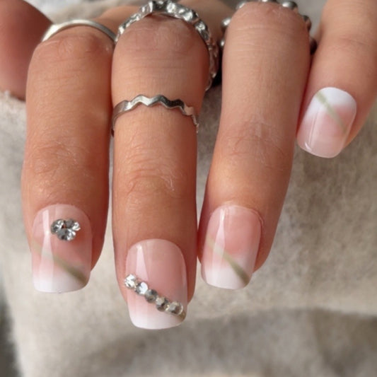 Chic Elegance Glossy Short Square Natural Pink with Sparkling Gems Nail Set