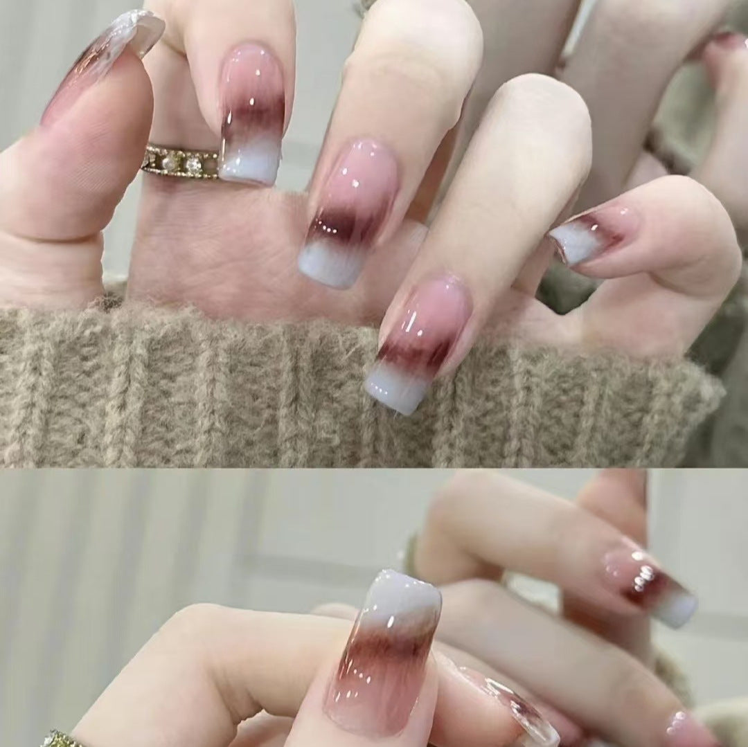 Autumn Elegance Long Square Press On Nail Set in Gradient Rose and Gray with Glossy Finish