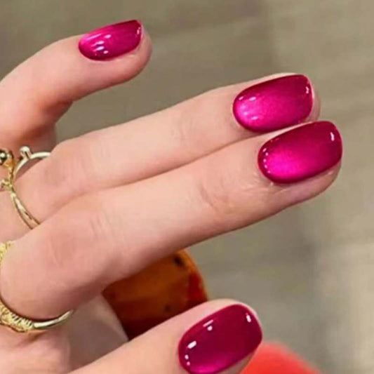 Glamorous Shine Medium Almond Shaped Glossy Fuchsia Press On Nail Set with Reflective Finish