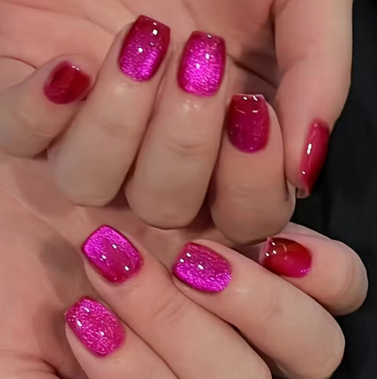 Glamorous Pink Medium Square Press On Nail Set with Shimmering Gradient Effect