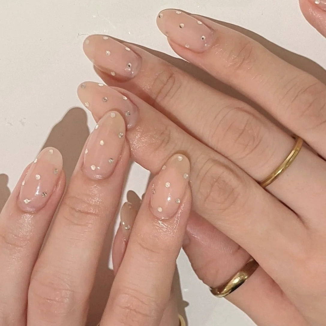 Whimsical Elegance Long Almond Blush Pink with Sparkling Dots Press-On Nail Set