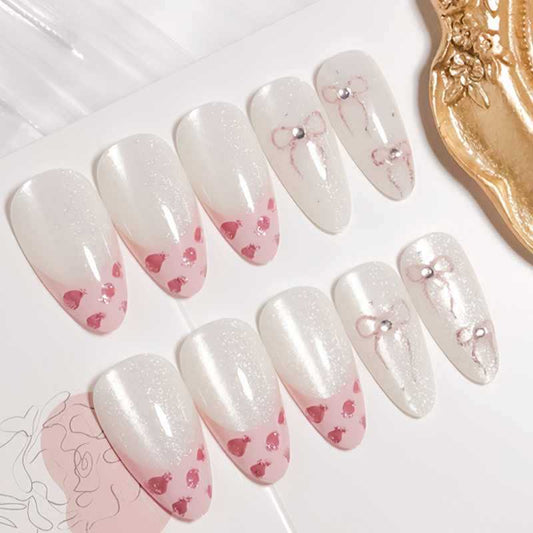 Blossom Dreams Long Stiletto Clear Pink Gradient Nail Set with Sparkling Accents