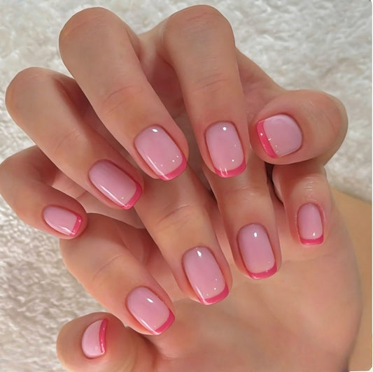 Dreamy Blossom Press-On Nails in Short Length Square Shape Soft Pink with Striking Hot Pink Tips