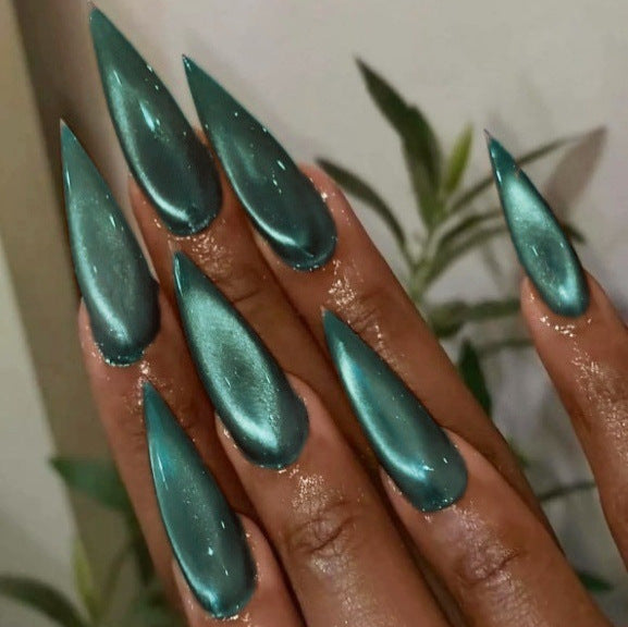 Mystical Elegance Long Stiletto Teal Metallic Press On Nail Set