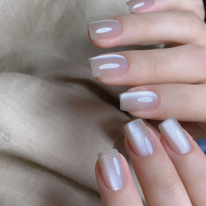 Celestial Glow Medium Square Glossy Transparent Press On Nail Set with Sparkling Finish