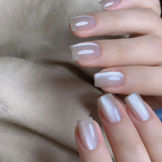 Celestial Glow Medium Square Glossy Transparent Press On Nail Set with Sparkling Finish