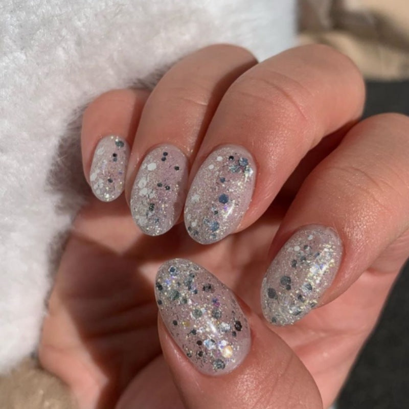 Glimmering Dream Short Oval Sparkling Glitter Press On Nail Set
