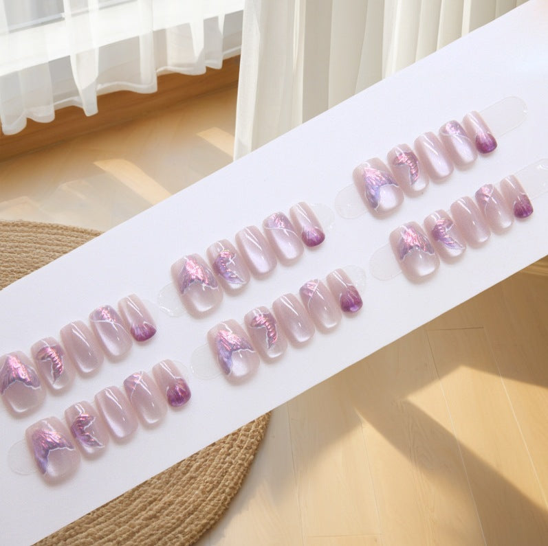 Enchanted Garden Elegant Medium Square Blush Pink Ombre Nails with Iridescent Accents