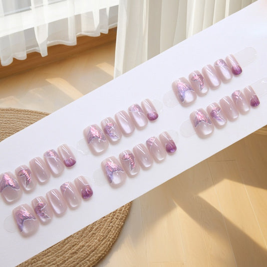 Enchanted Garden Elegant Medium Square Blush Pink Ombre Nails with Iridescent Accents