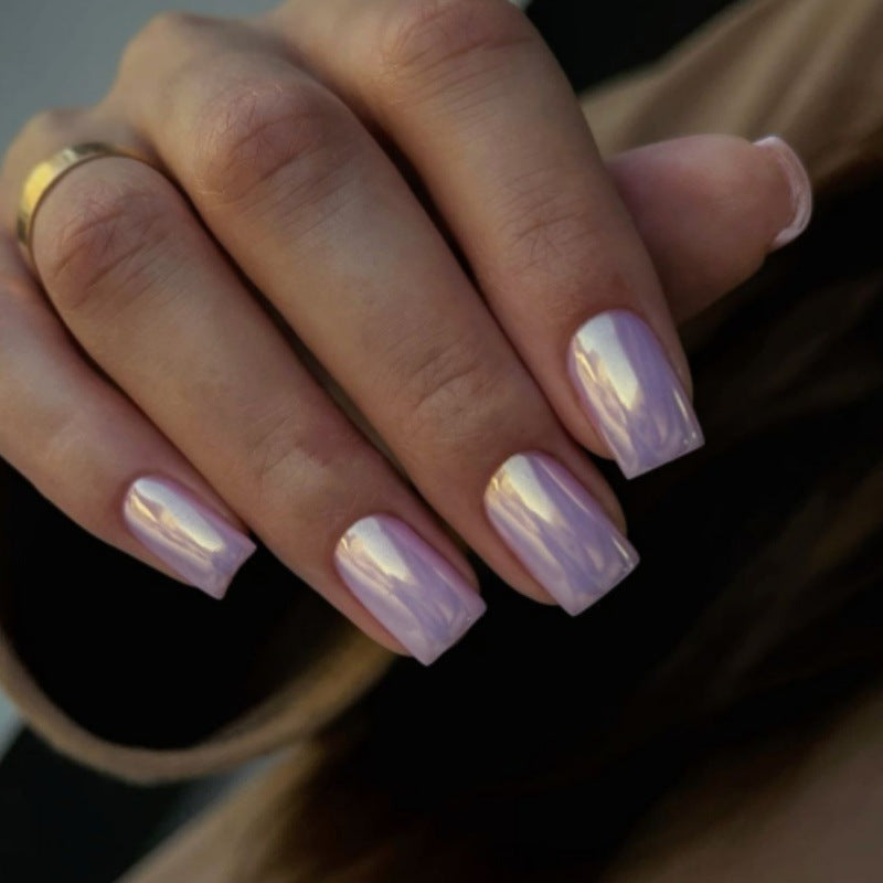 Dreamy Elegance Medium Square Soft Pink Shimmer Press On Nail Set