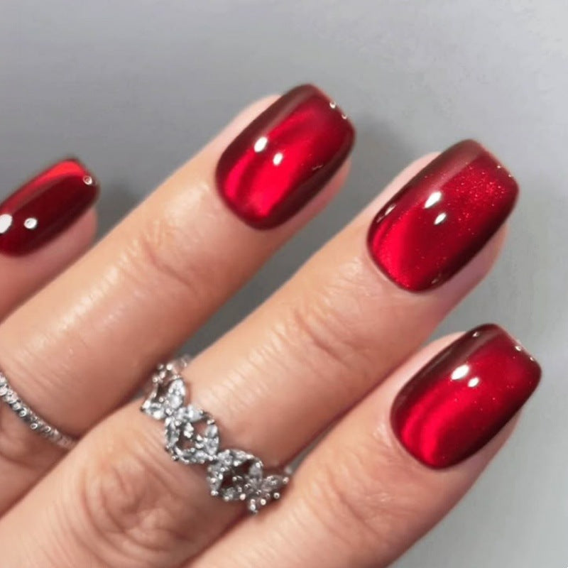 Glamorous Evening Red Short Square Glittering Press On Nail Set