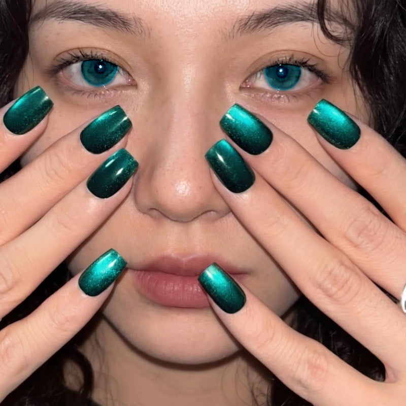 Enchanting Emerald Dream Medium Square Glossy Green Ombre Finish Press On Nail Set