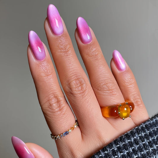 Glamorous Oasis Long Almond Gradient Pink Nail Set with High Gloss Finish