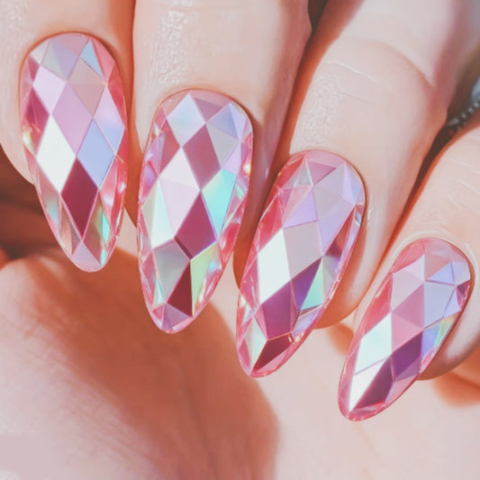 Glamorous Crystal Dream Long Stiletto Shaped Shimmering Pink Press-On Nail Set with Iridescent Finish