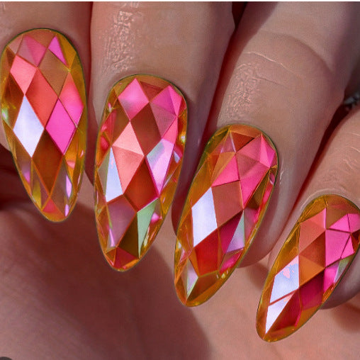 Gems of Sunshine Long Almond Shaped Iridescent Pink and Gold Glitter Press On Nail Set