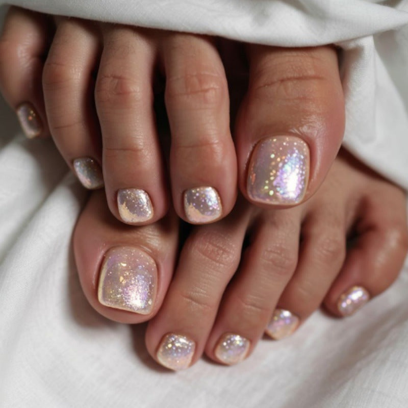 Enchanted Dreamy Short Square Glittering Lilac Press On Toenail Set