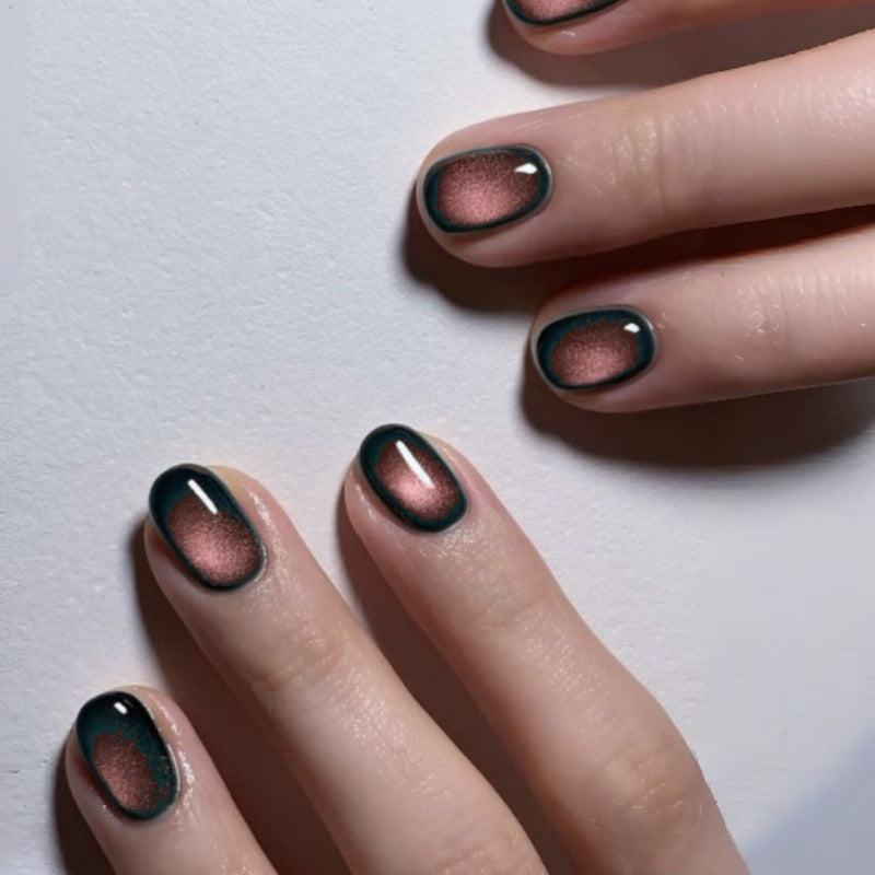 Mystical Glow Short Oval Black and Rose Ombre Press-On Nail Set