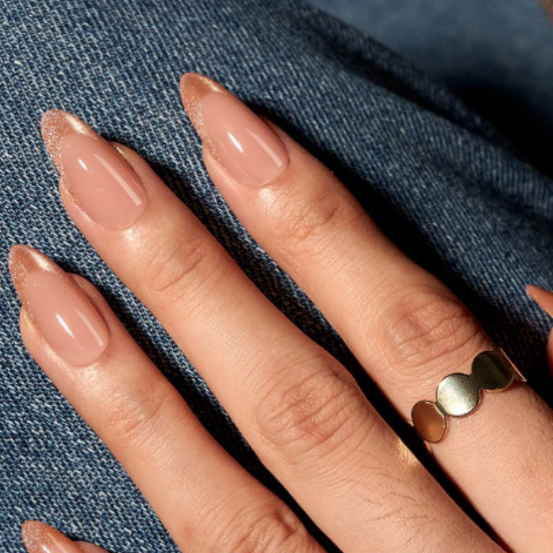 Glamorous Elegance Long Almond Beige Nails with Glitter Tips for Effortless Style