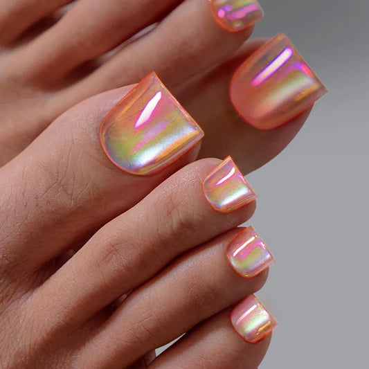 Dreamy Prism Short Square Iridescent Press On Toenail Set