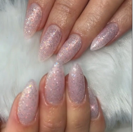 Glistening Fairy Tale Long Stiletto Press On Nail Set Blush Pink with Sparkling Glitter Finish