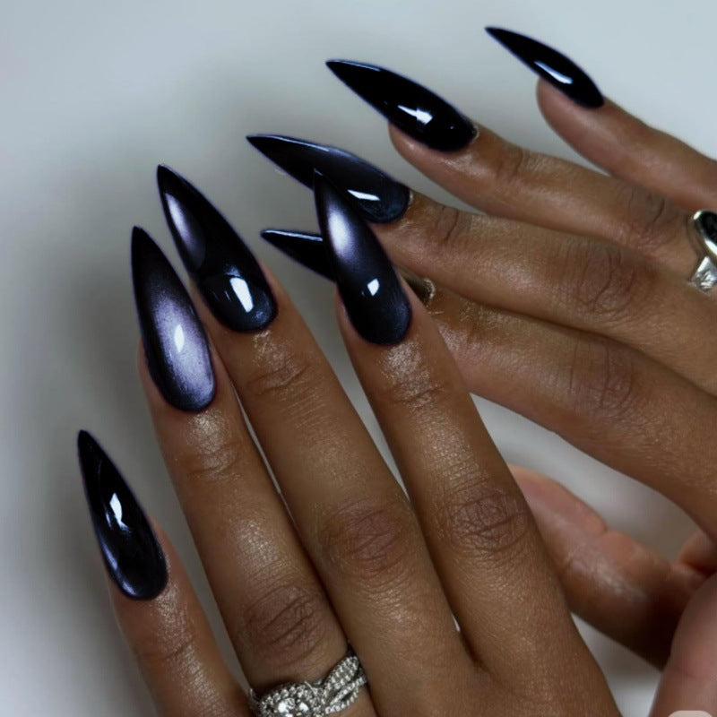 Mystical Twilight Long Almond Black Gradient Press On Nail Set