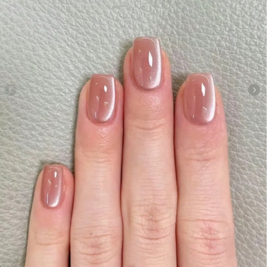 Elegant Harmony Medium Square Beige Glossy Press-On Nail Set with Shimmering Finish