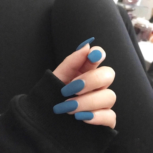 Ocean Elegance Medium Square Matte Blue Press on Nail Set with Velvet Texture Finish