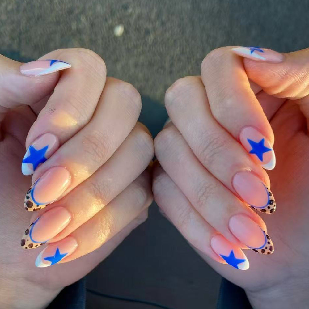 Starry Night Medium Almond Blue Accent Press On Nail Set