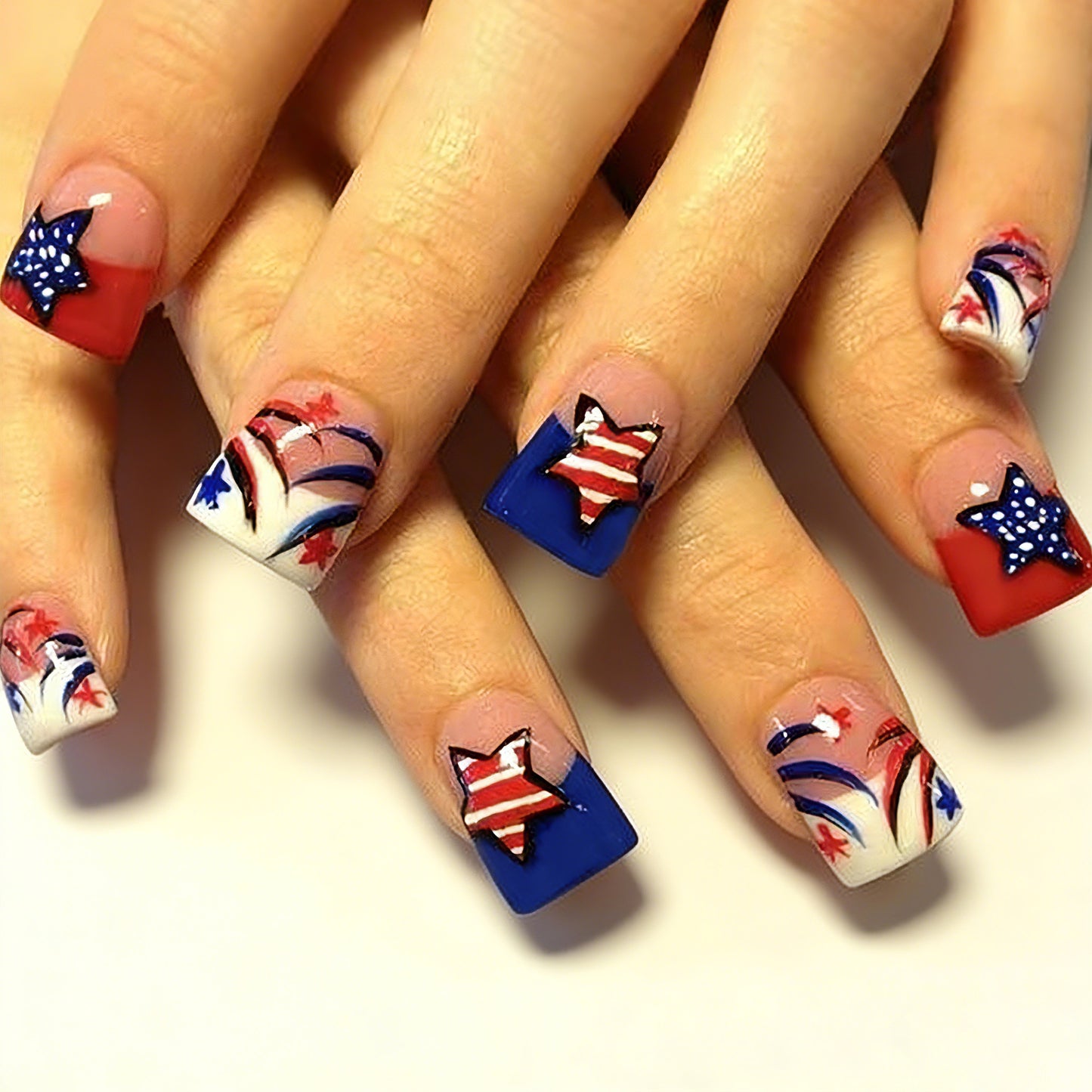 Patriotic Glamour Short Square Red White and Blue Design